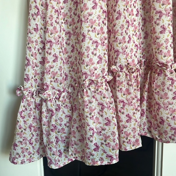 She+Sky pink floral sheer lined ruched waist v-neck boutique dress, Medium - Picture 7 of 8